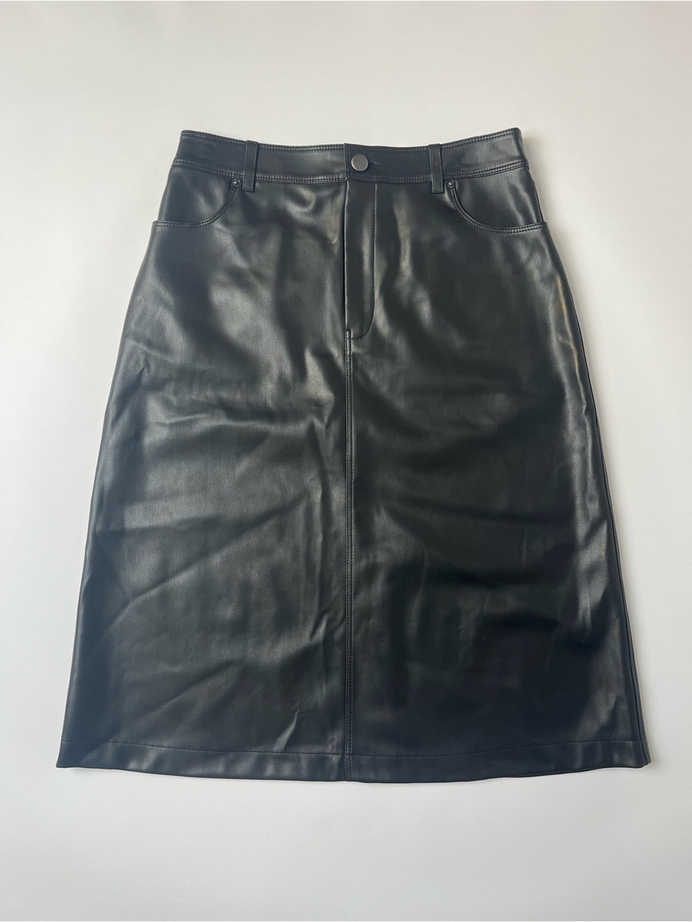 Treasure & Bond Black Faux Leather Midi Skirt